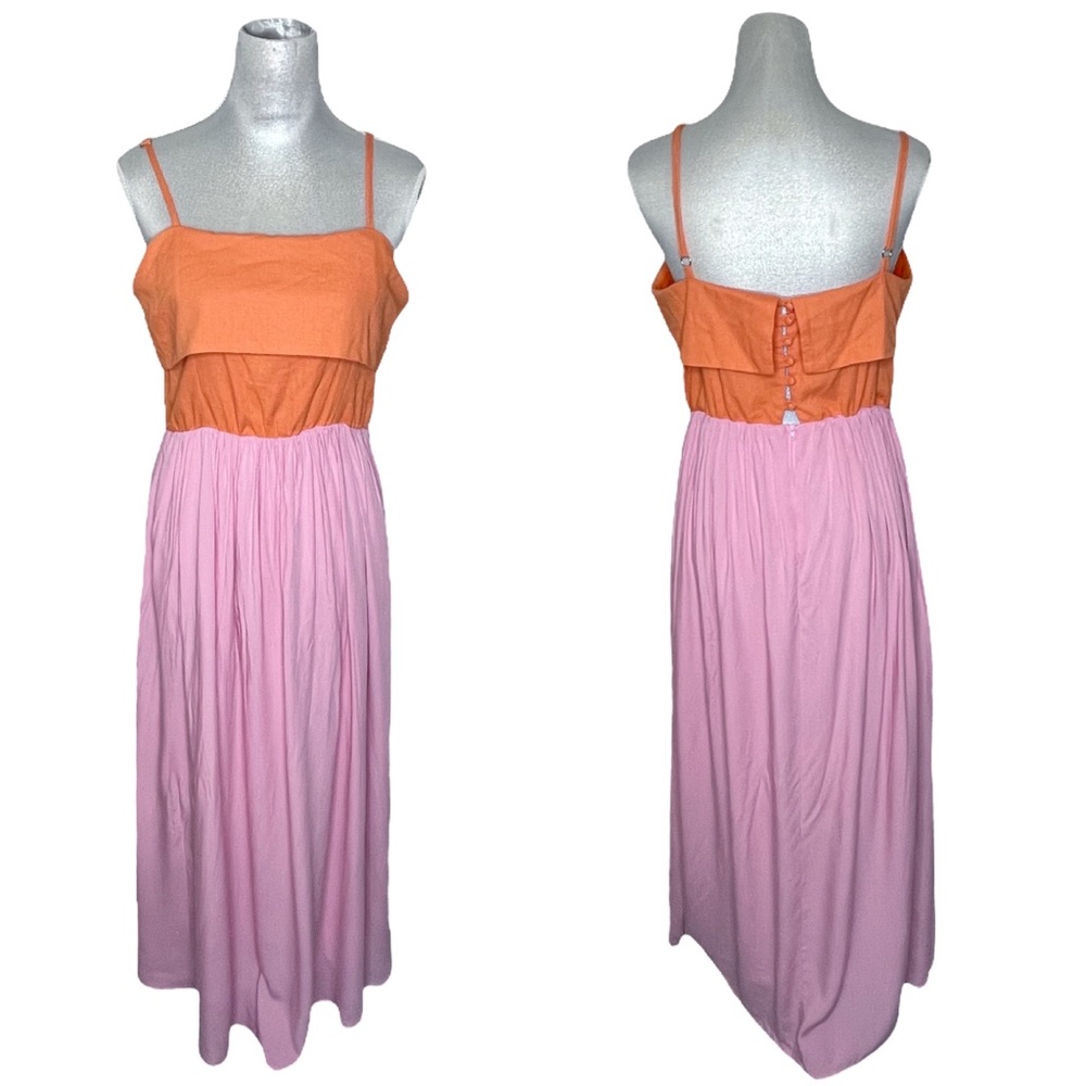 NWT Kiki + Mason Colorblock Ruffle Top Linen Blend Maxi Dress Large